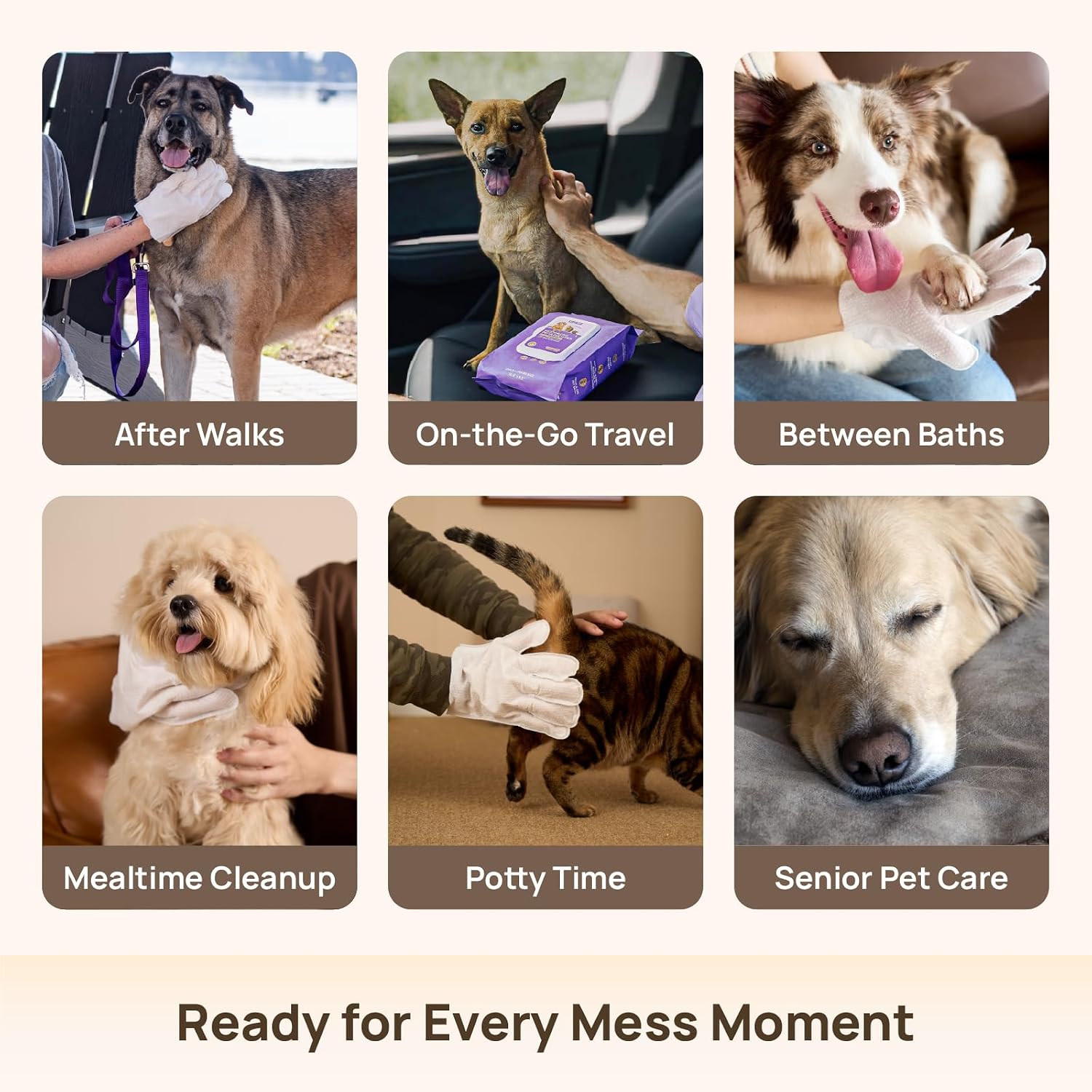 Pet Cleaning Glove Wipes for Dogs & Cats, Hypoallergenic Deodorizing Wipes