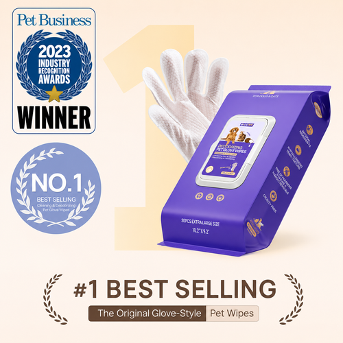 Pet Cleaning Glove Wipes for Dogs & Cats, Hypoallergenic Deodorizing Wipes