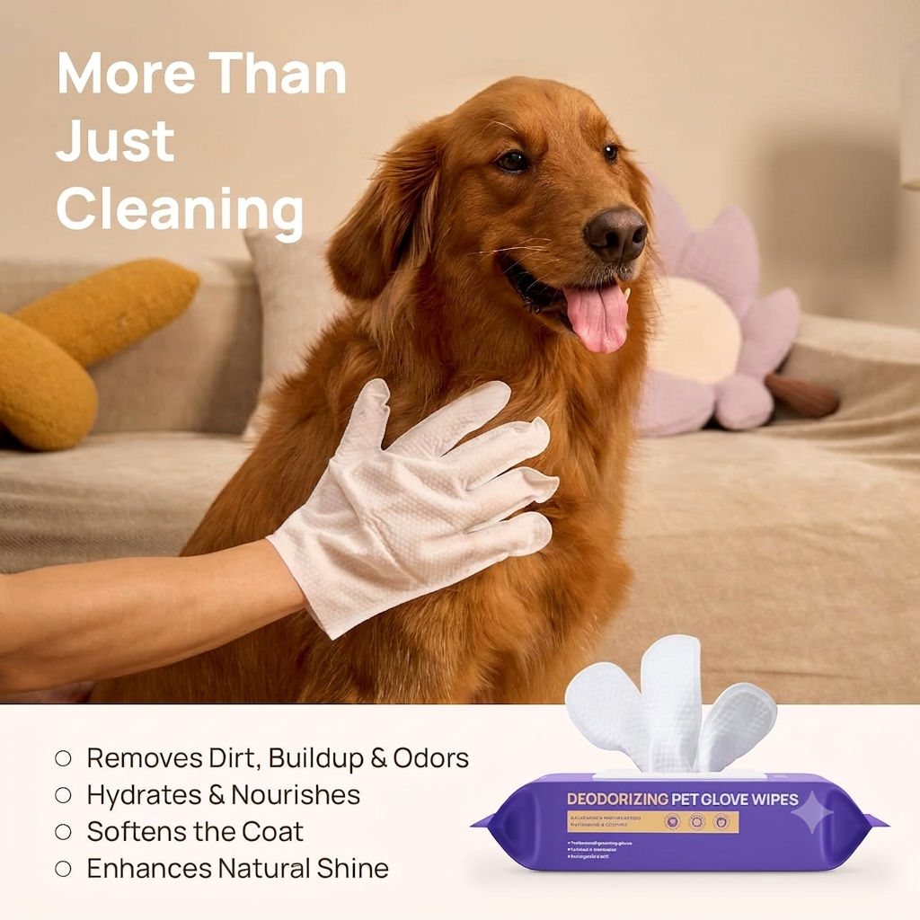 Pet Cleaning Glove Wipes for Dogs & Cats, Hypoallergenic Deodorizing Wipes