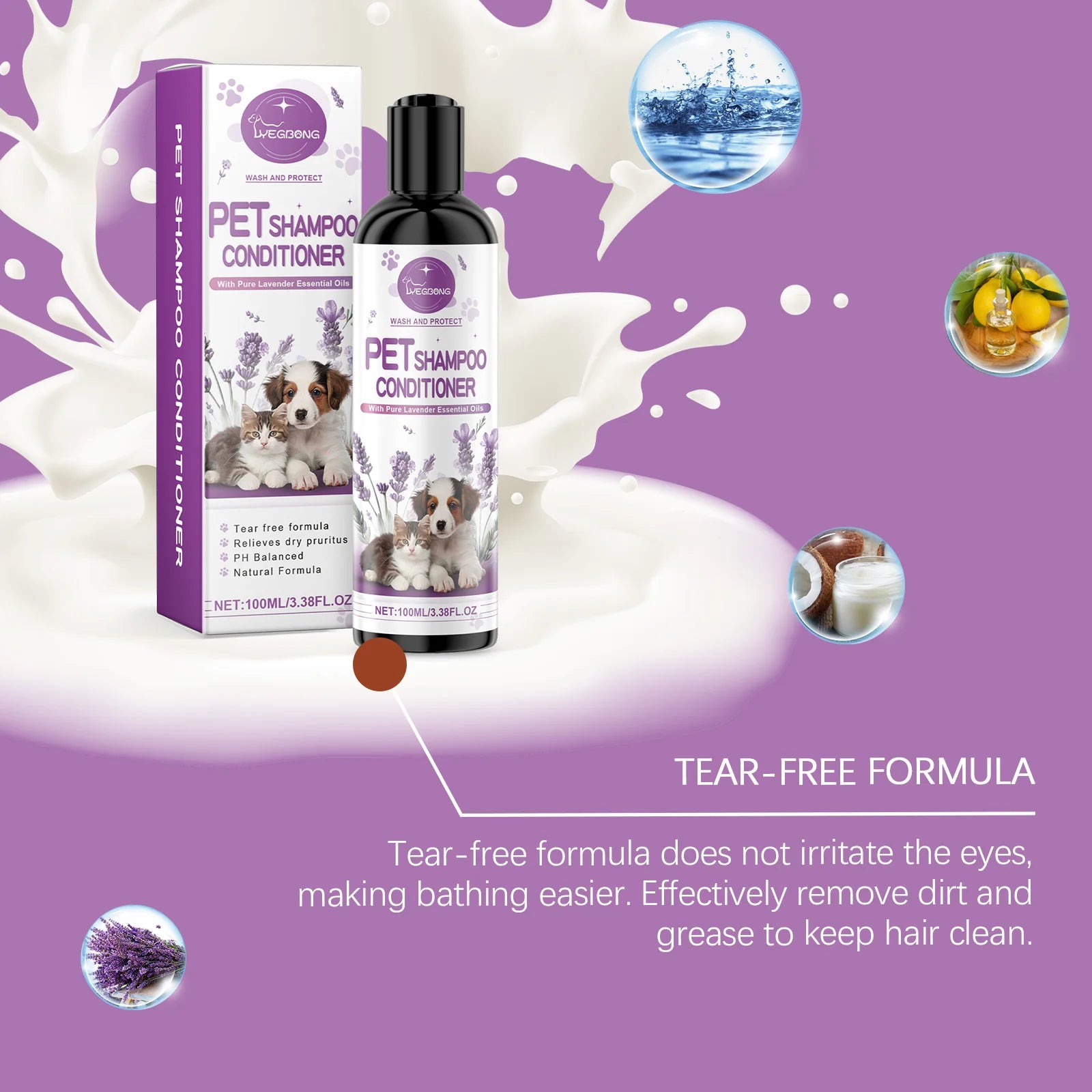 Pet Bath Supplies Tear Free Natural Formula Lavender Pet Shampoo Conditioner