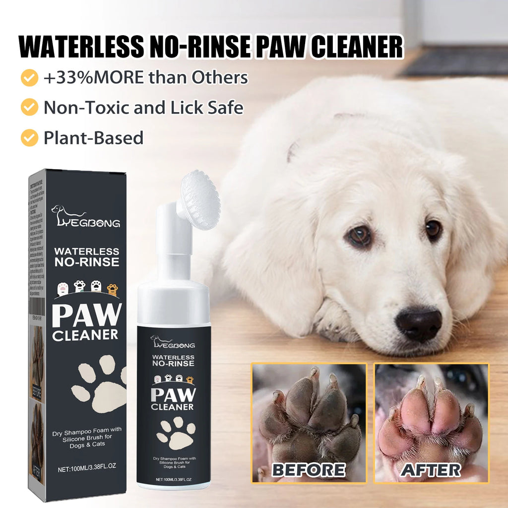 100% Natural Waterless No-Rinse Paw Dry Shampoo Foam With Silicon Brush