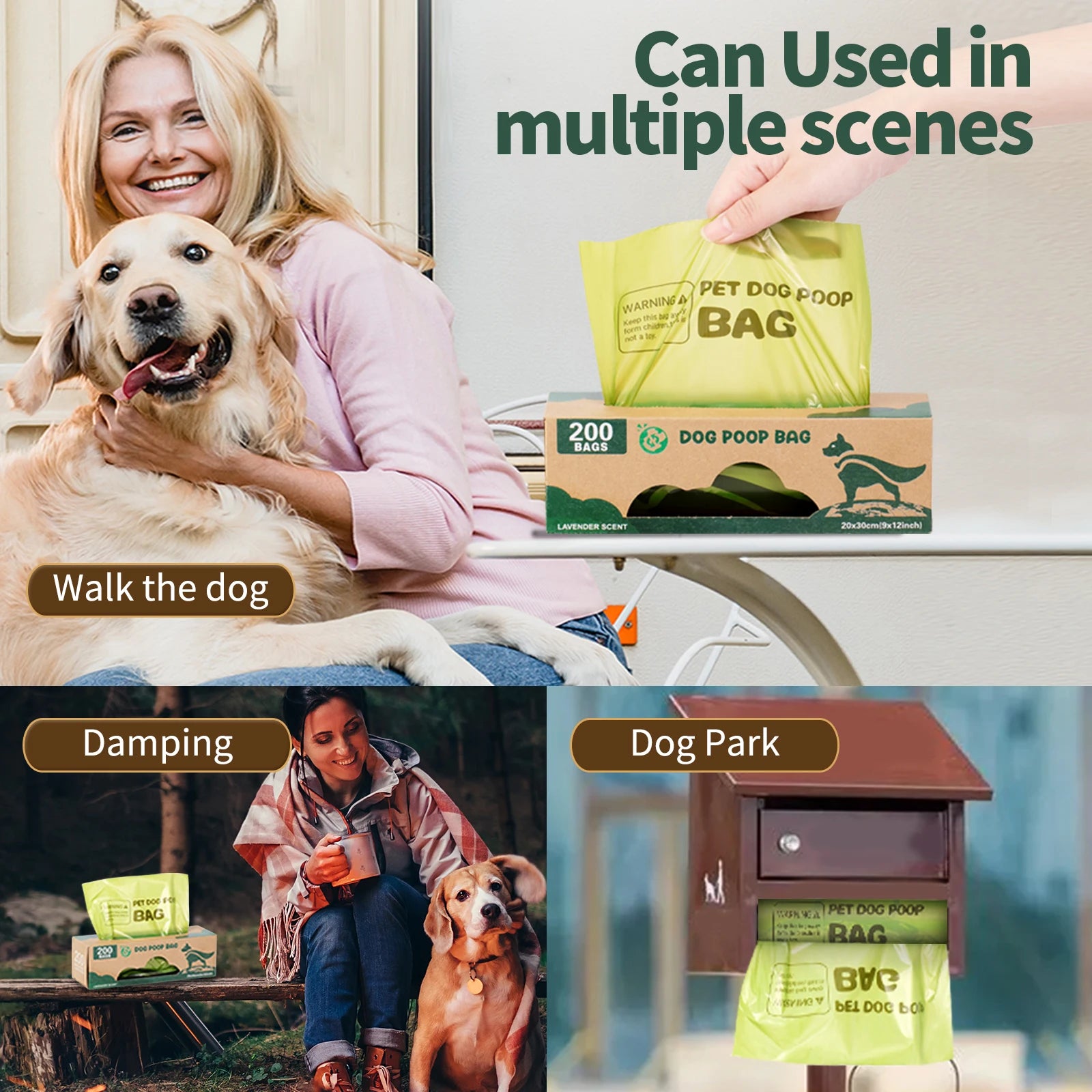 Dog Poop Bags Eco-Friendly Biodegradable With Green Lavender Scent