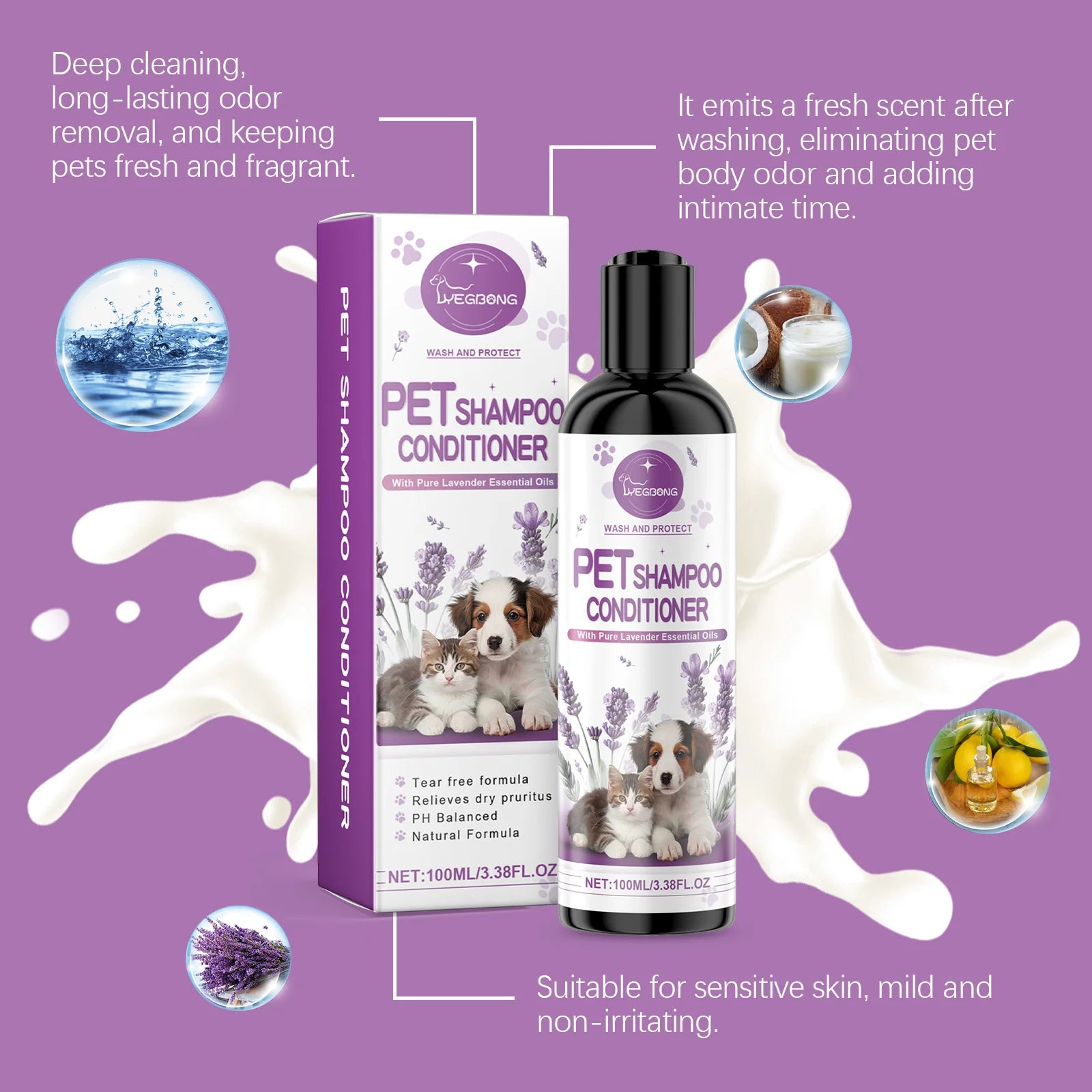 Pet Bath Supplies Tear Free Natural Formula Lavender Pet Shampoo Conditioner