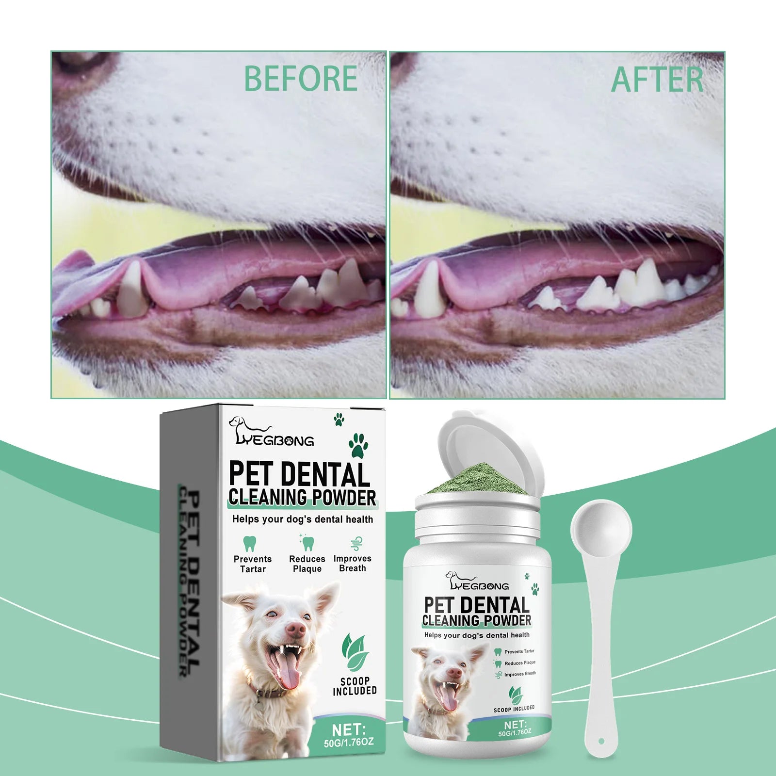 Pet Dental Powder Oral Care Supplement Fresh Breath and Teeth Cleaning Support