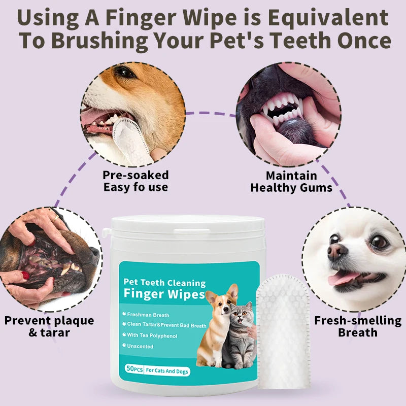 Pet Teeth Cleaning Wipes, Cats and Dogs